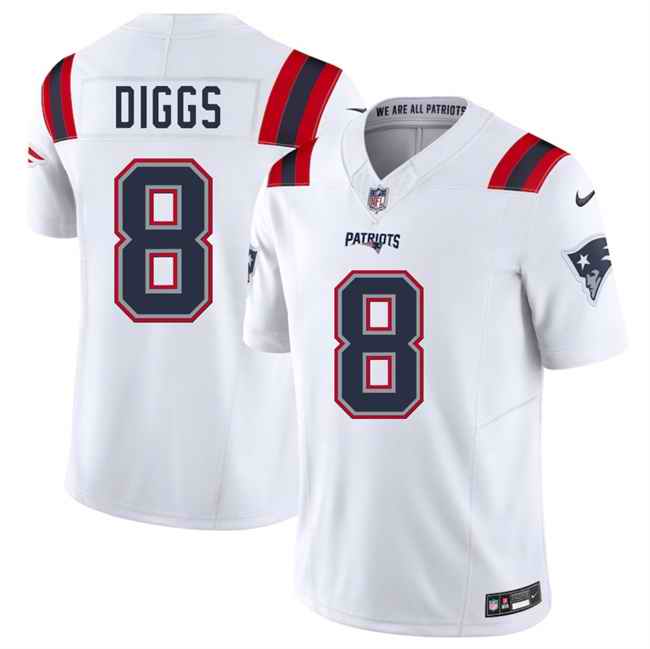 Men's New England Patriots #8 Stefon Diggs White 2025 F.U.S.E. Vapor Limited Stitched Football Jersey